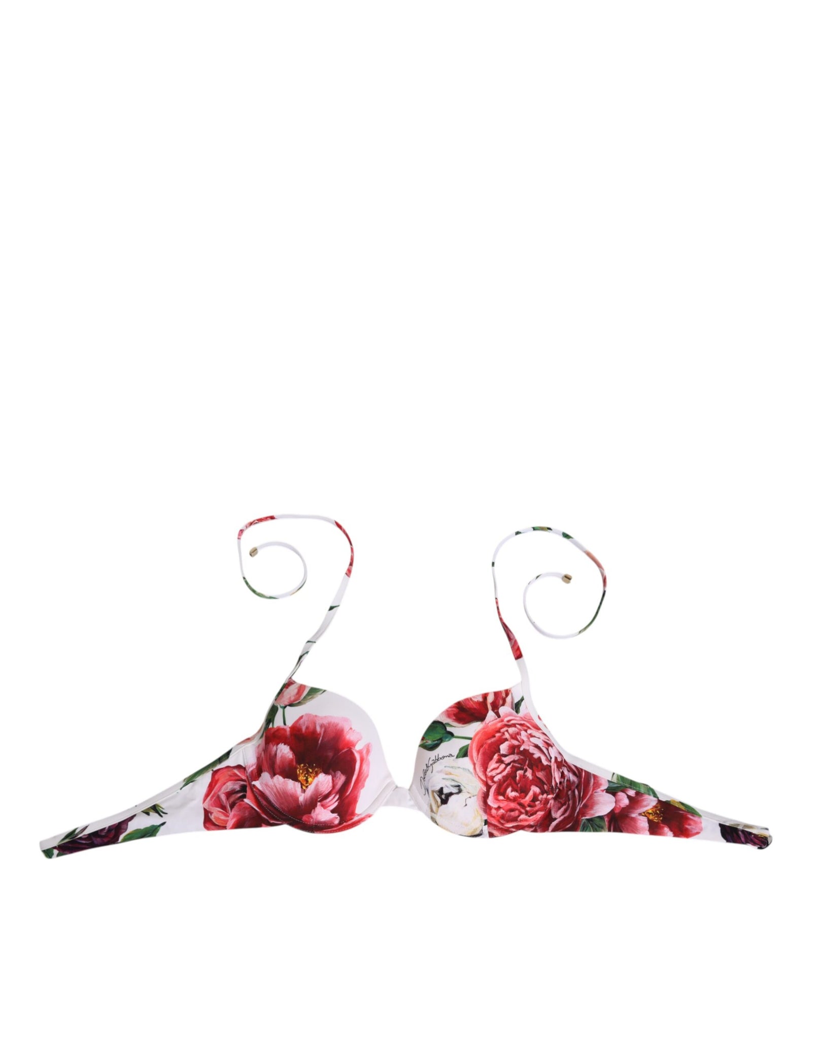 White Floral Print Halter Bikini Top Swimwear