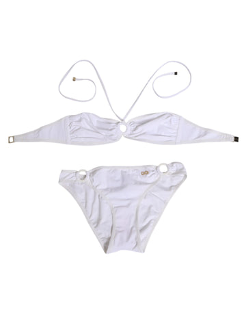 White Logo Swimsuit 2 Piece Top Bottom Swimwear