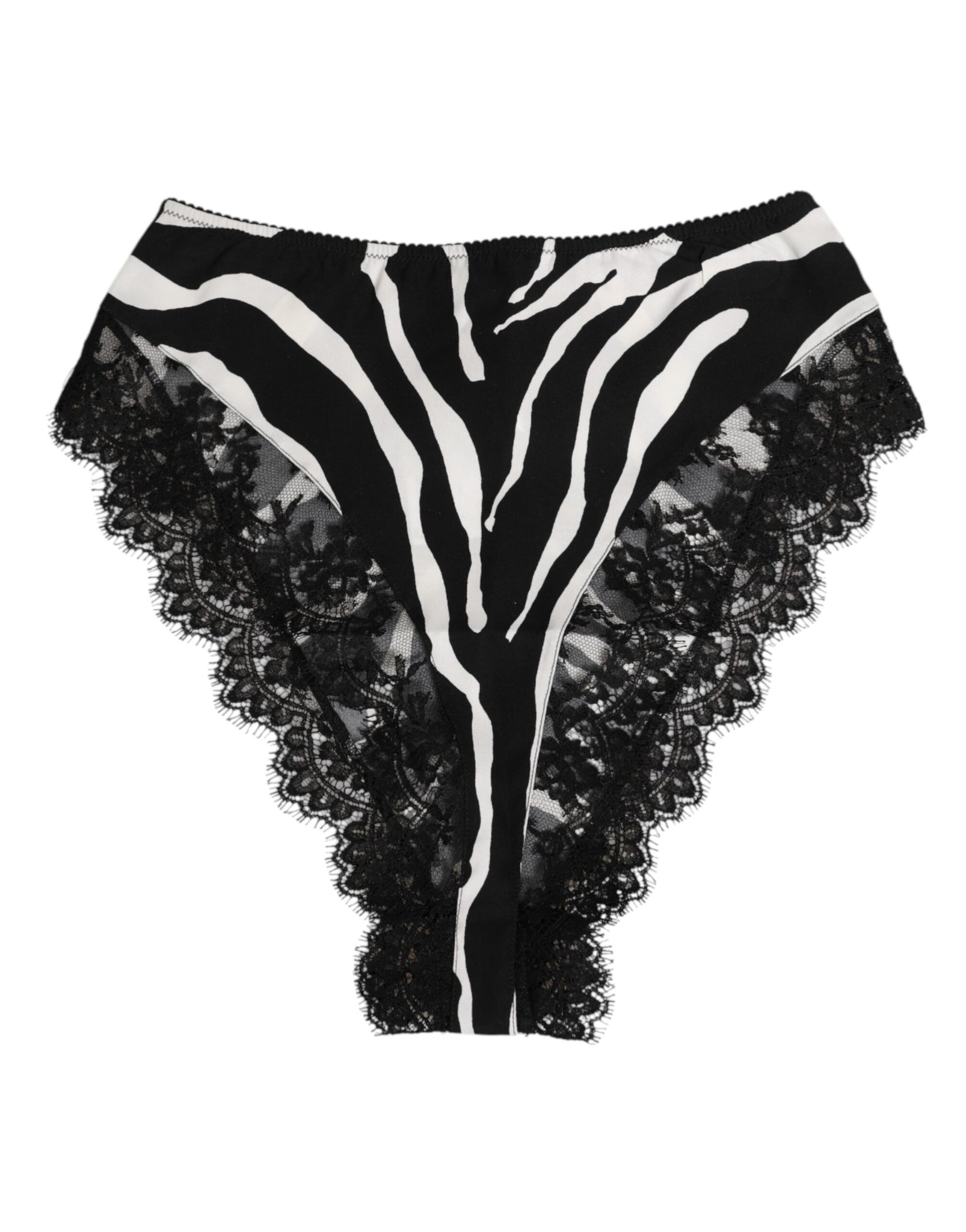 Black Silk Zebra Print Lace High Waist Underwear