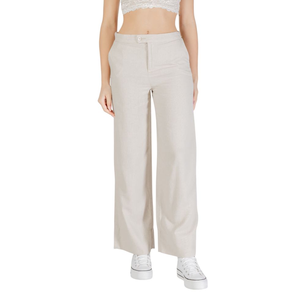 Beige Viscose Casual Pants