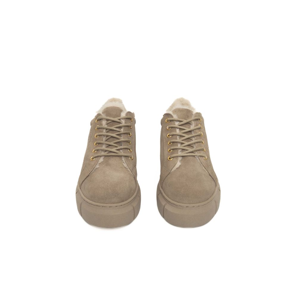 Beige Calfskin Women Platform Sneaker
