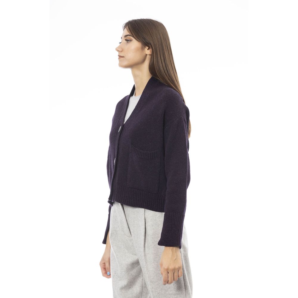 Purple Merino Wool Women Cardigan