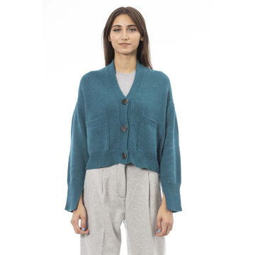 Teal Merino Wool Women Cardigan