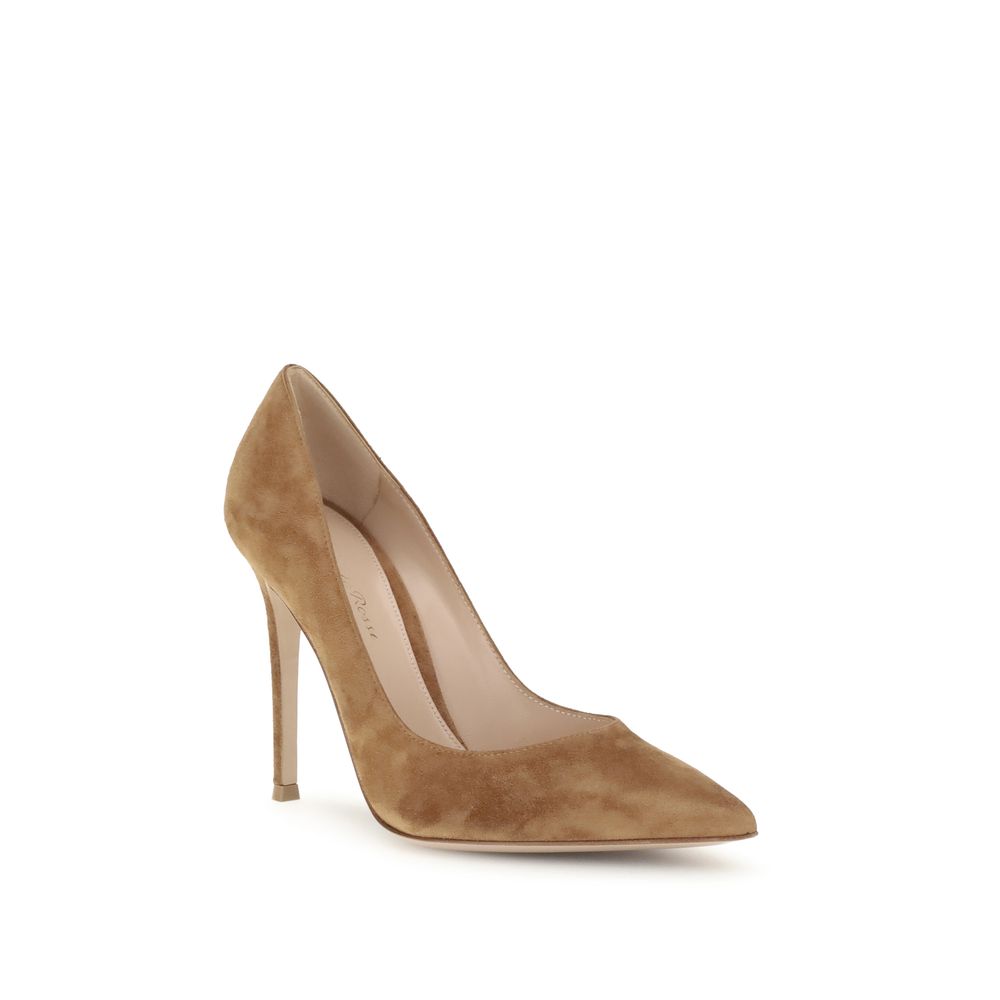 Beige Leather High Heel Pumps