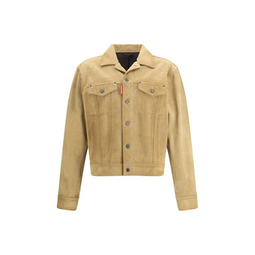 Beige Leather Denim Jacket