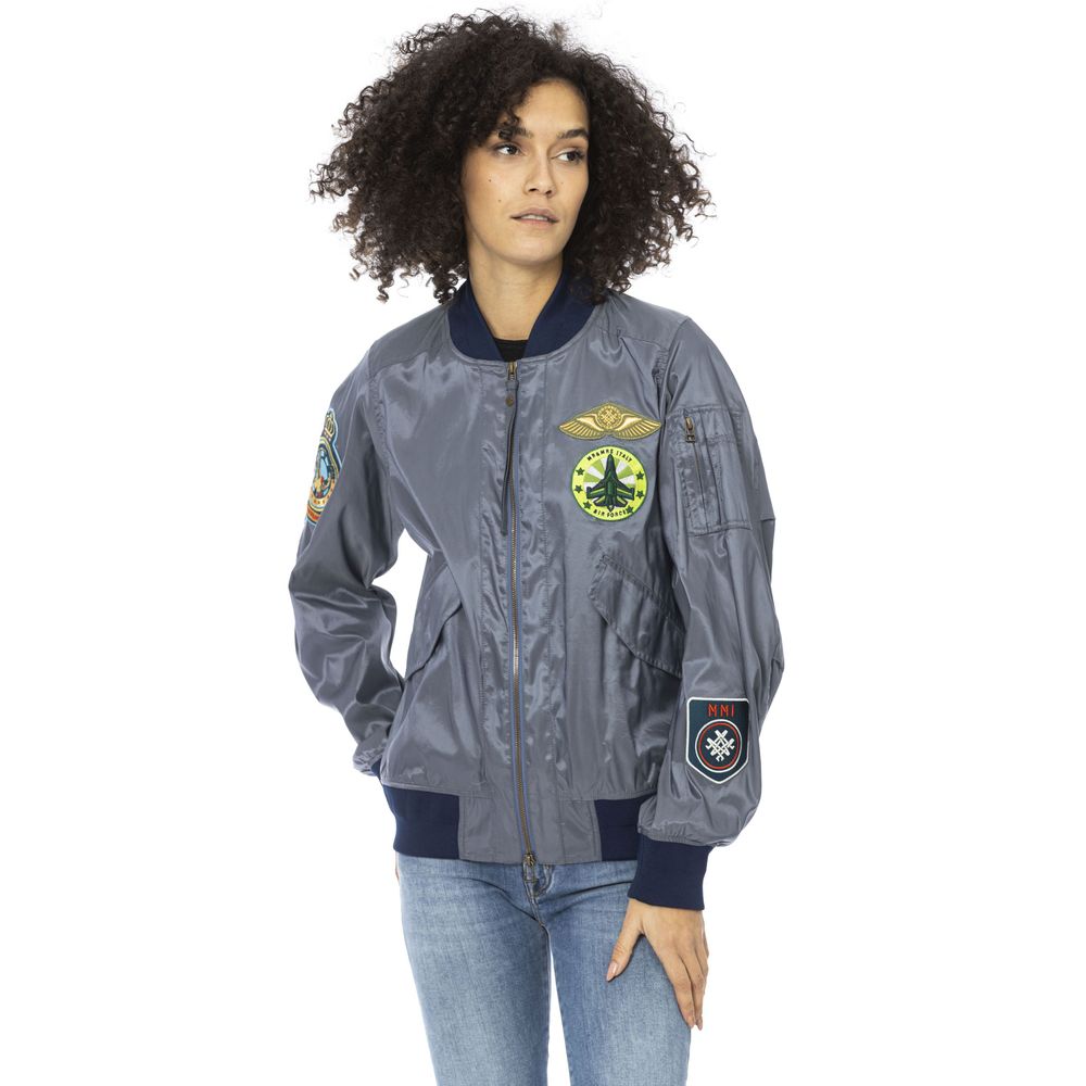 Light Blue Polyamide Women Bomber Jacket