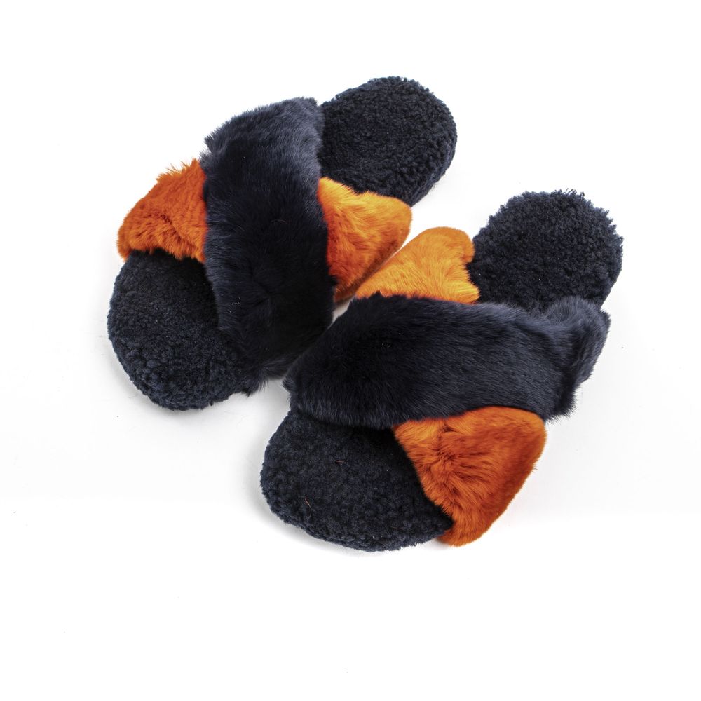 Blue Rabbit Fur Women Sandal