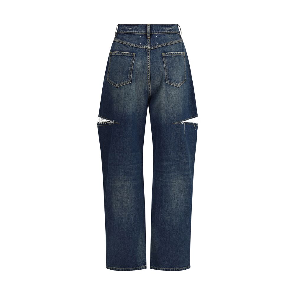 Blue Cotton High-Waisted Jean