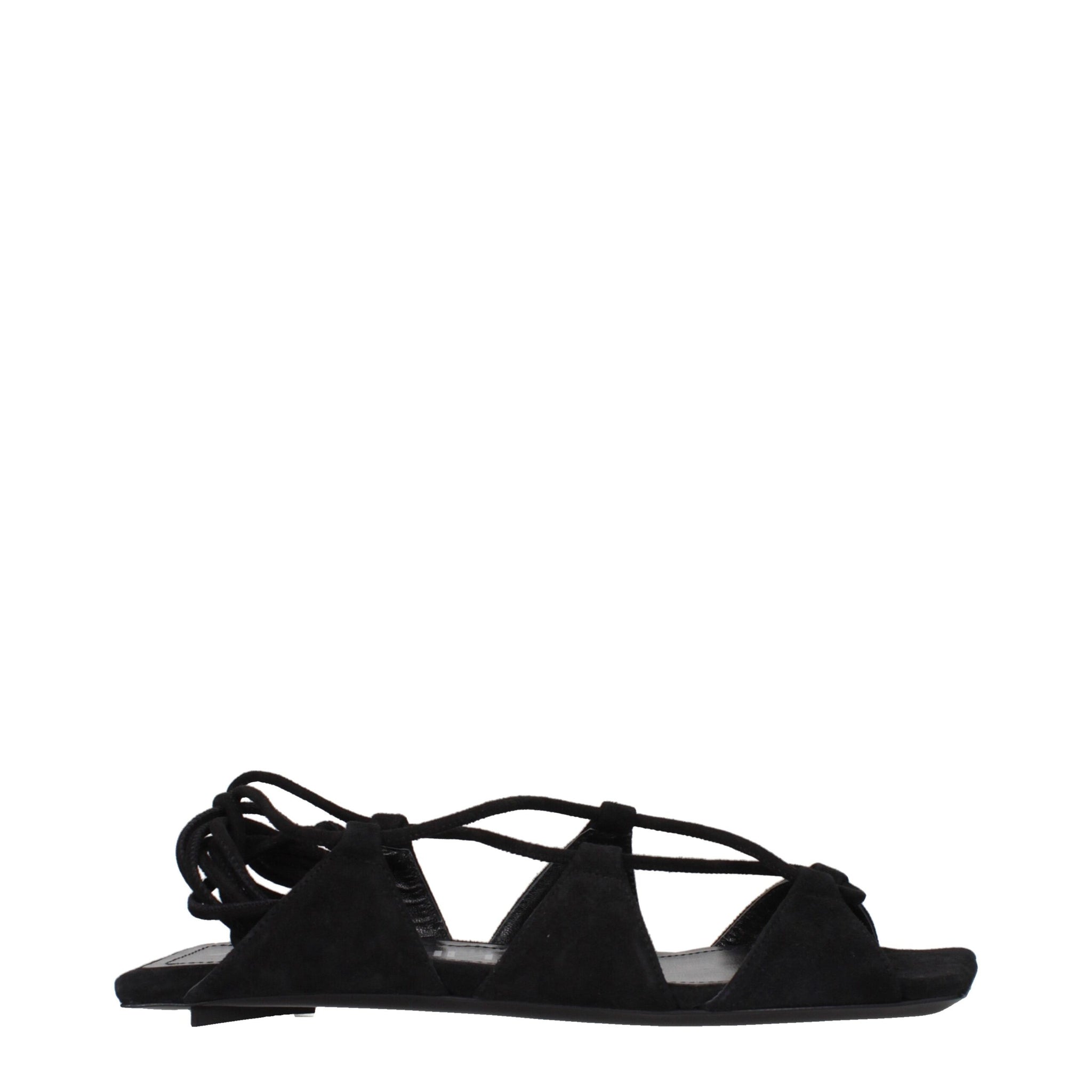 Black Leather Flat Sandals