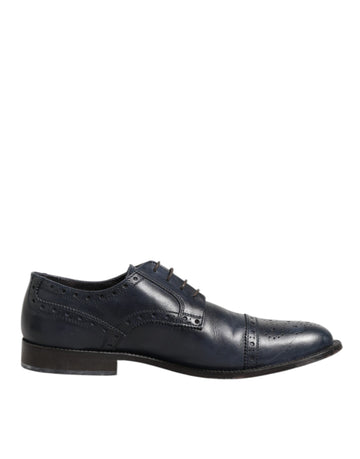 Blue Leather Wingtip Lace-up Formal Derby Shoes