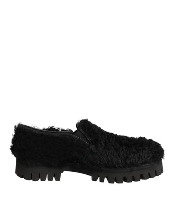 Dress Black Fur Leather Slippers Men Shoes