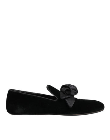 Black Suede Cotton Rose Slip On Loafers Shoes