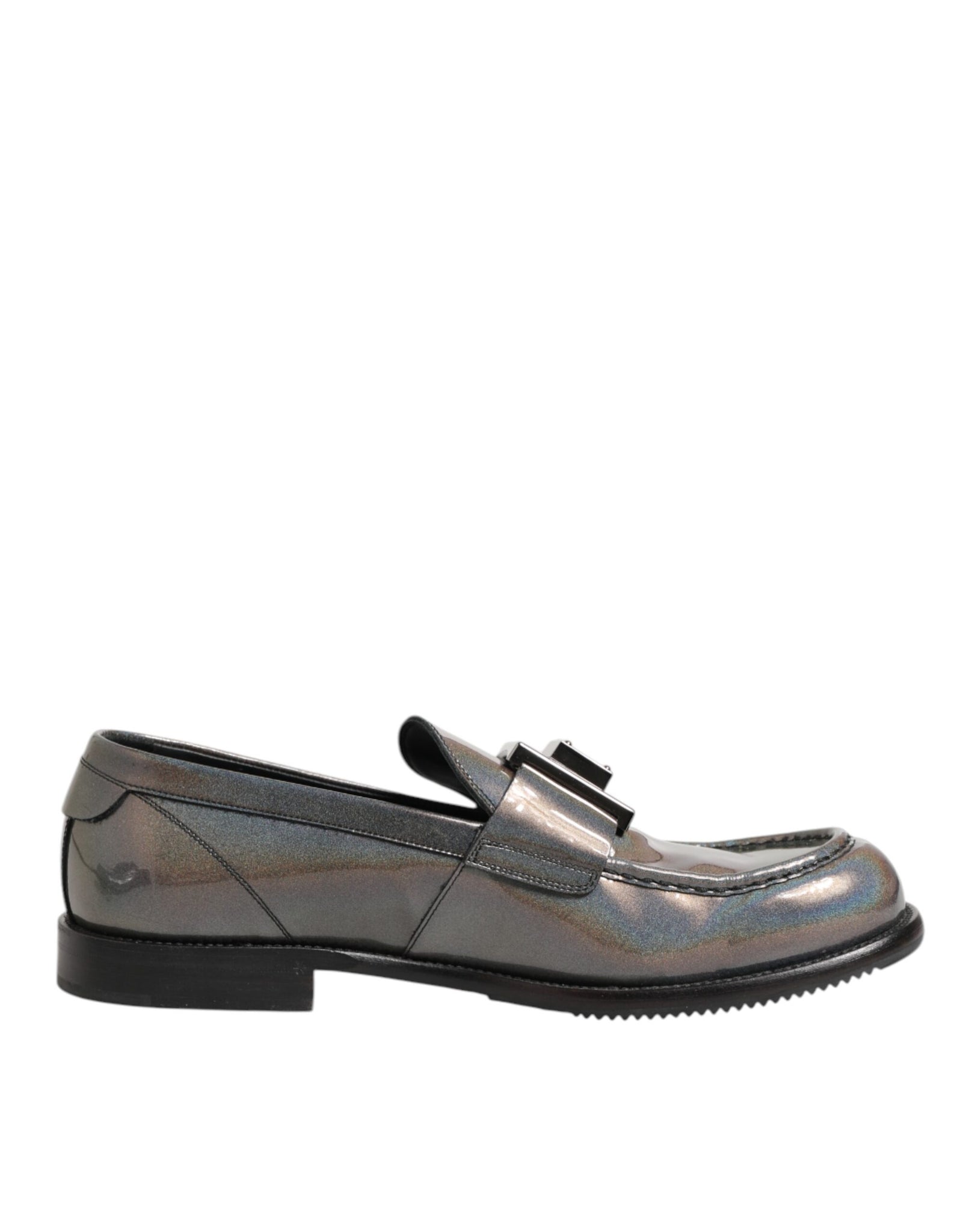 Metallic Silver Logo Slip On Men Dress Shoes
