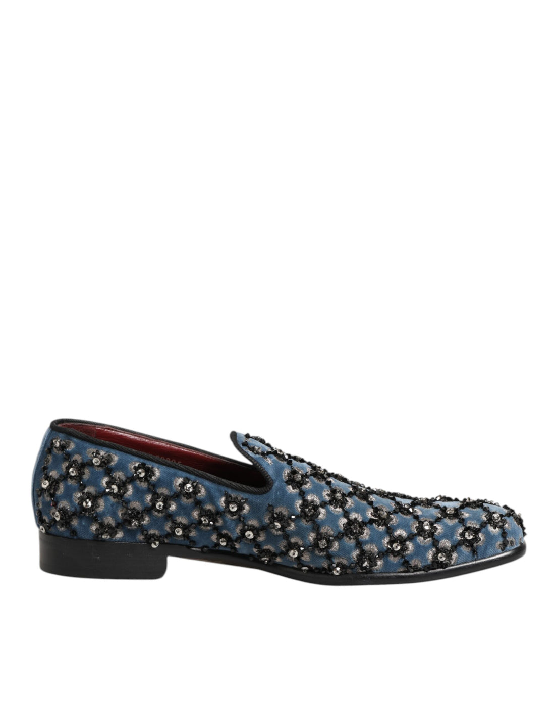 Blue Velvet Crystal Detailing Loafer Men Shoes