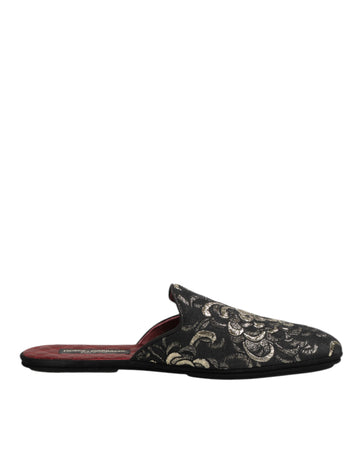 Black Floral Jacquard Slides Slippers Shoes