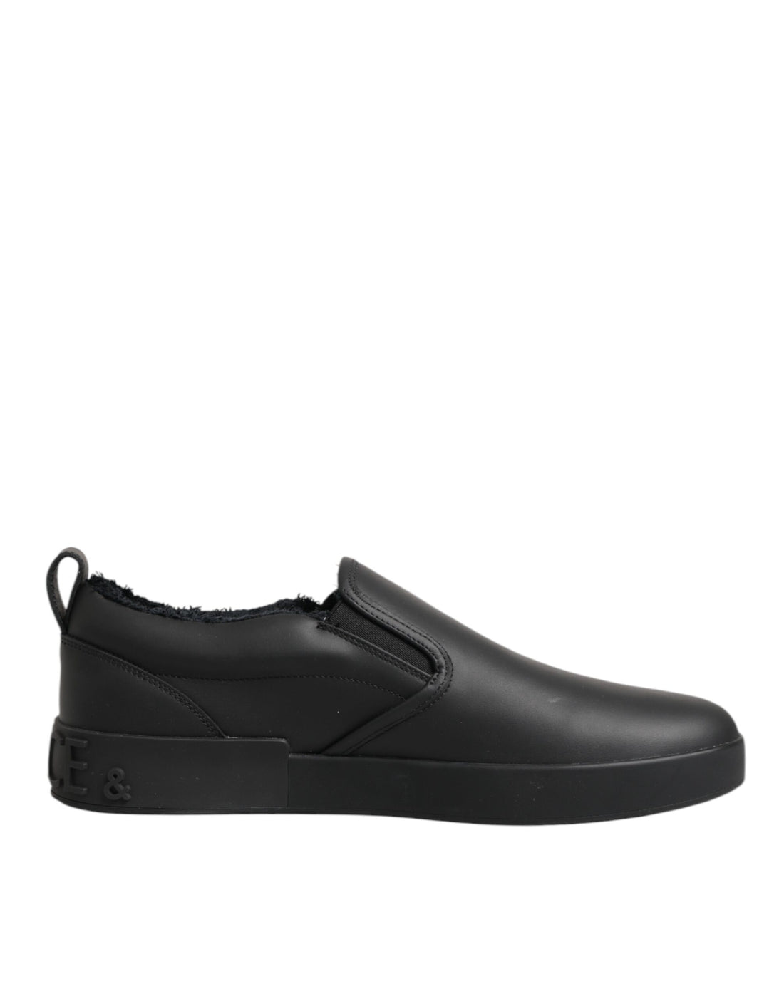 Black Leather Low Top Slip On Sneakers Shoes