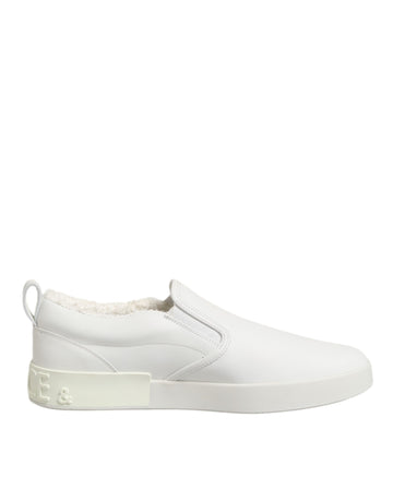 White Leather Low Top Slip On Sneakers Shoes