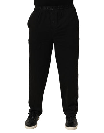 Black Cotton Blend Logo Waistband Trouser Pants