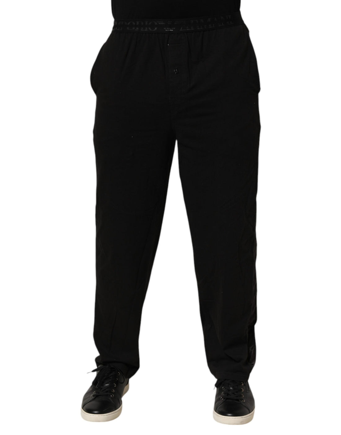 Black Cotton Blend Logo Waistband Trouser Pants