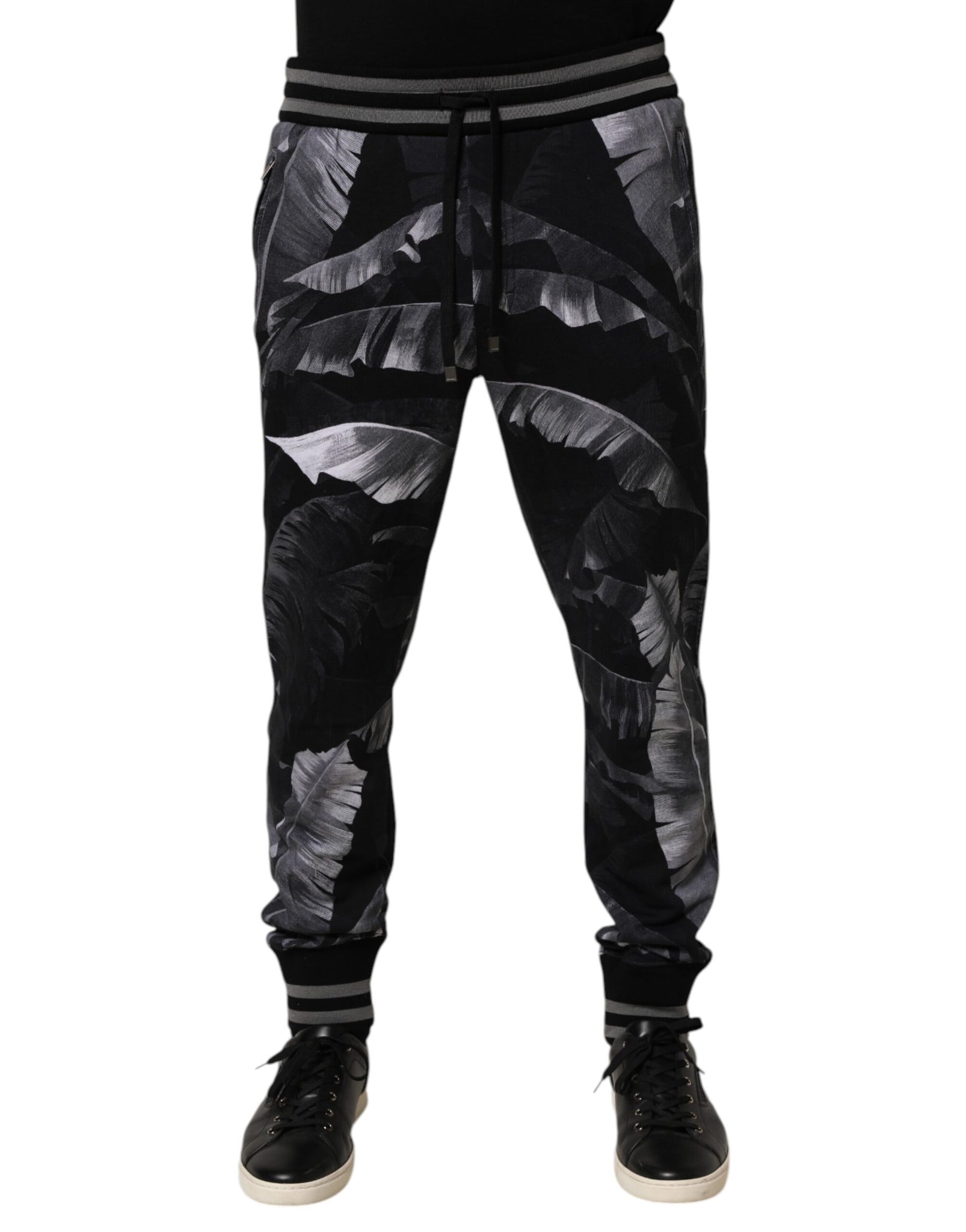 Black Banana Leaf Cotton Jogger Trouser Pants
