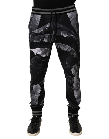 Black Banana Leaf Cotton Jogger Trouser Pants