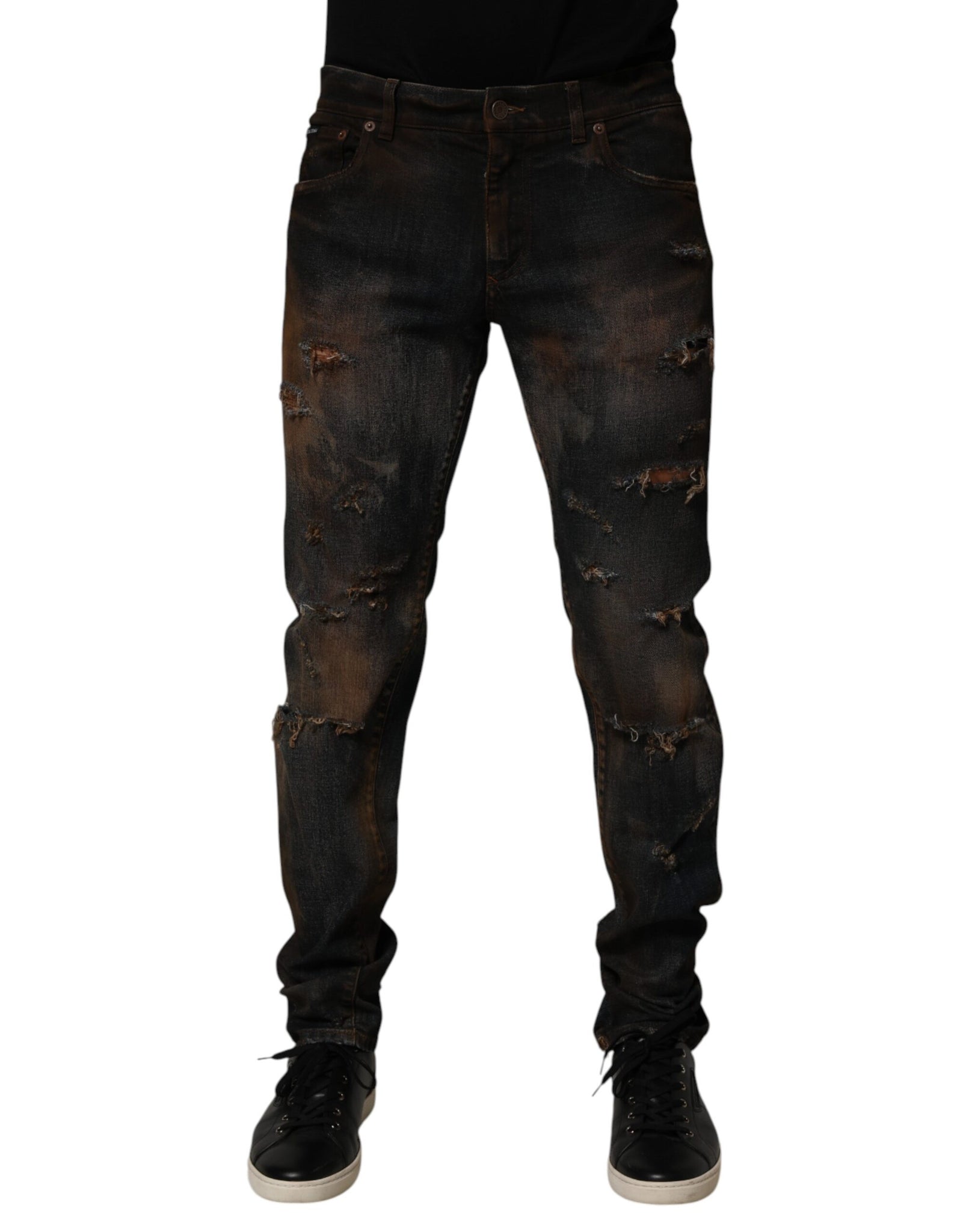 Black Cotton Skinny Tattered Men Denim Jeans