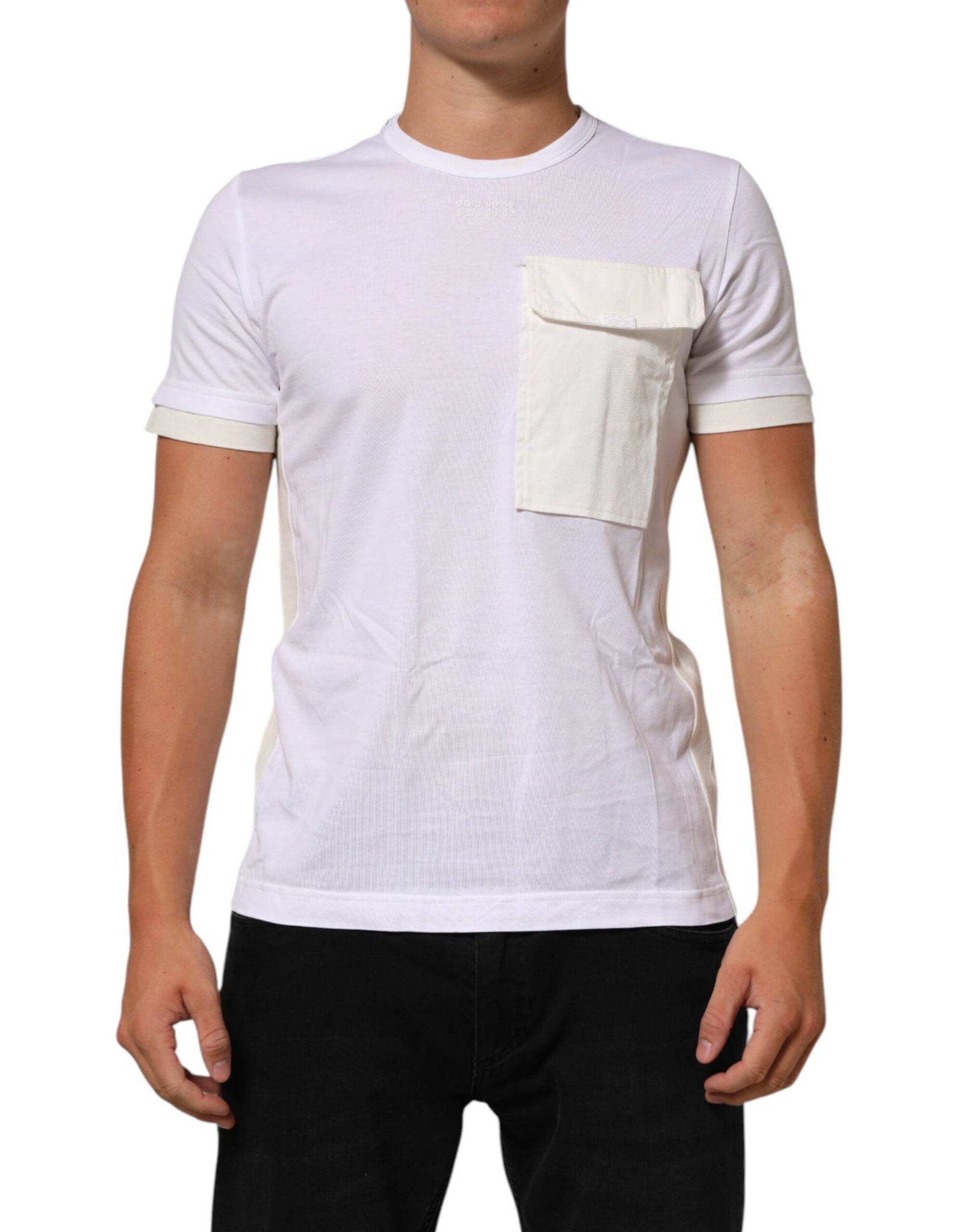 White Cotton Pocket Crew Neck Men Tee T-shirt