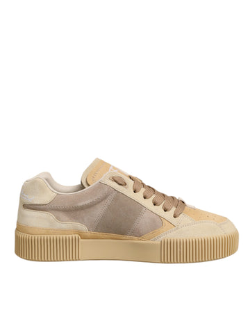 Beige Leather Miami Low Top Sneakers Men Shoes