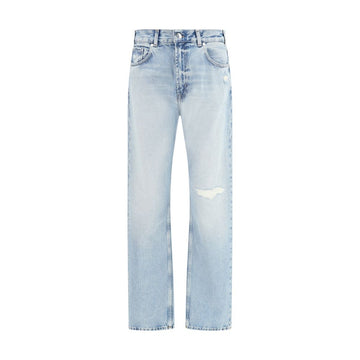 Light Blue Cotton Straight-Leg Jeans
