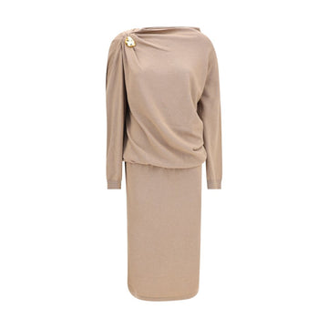 Beige Fleece Wool Casual Dress