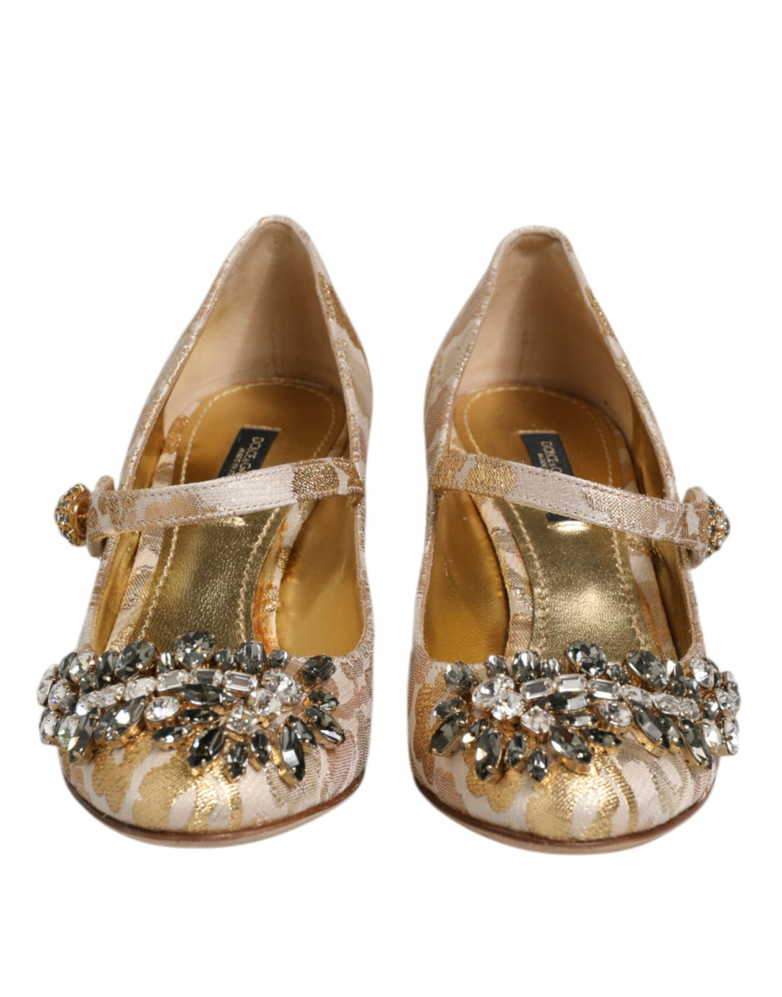 Gold Jacquard Crystal Mary Janes Pumps Shoes