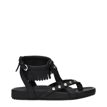 Black Leather Flat Sandals