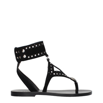 Black Leather Flip-Flop Sandals