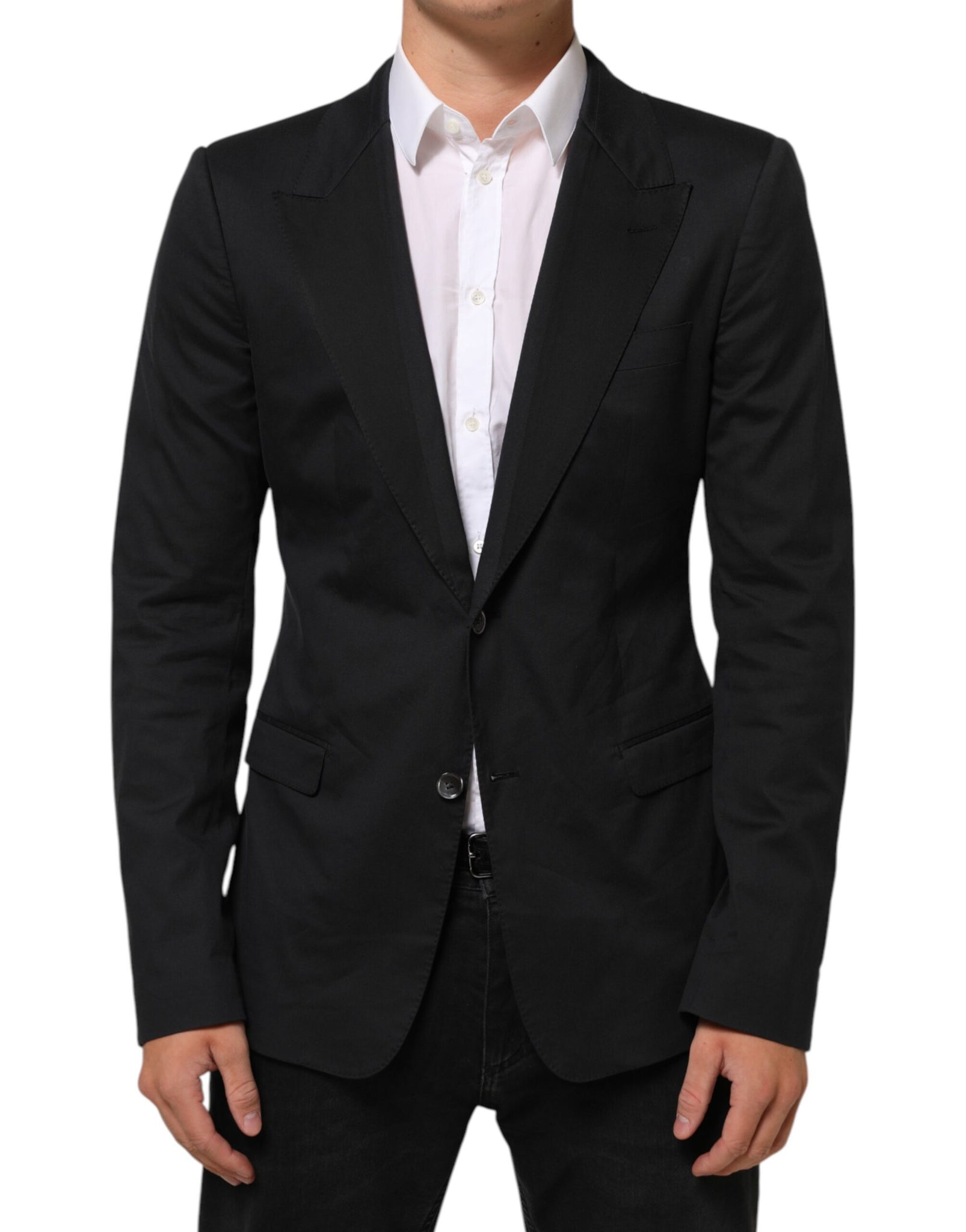 Black Cotton 2 Buttons Suit Jacket Blazer