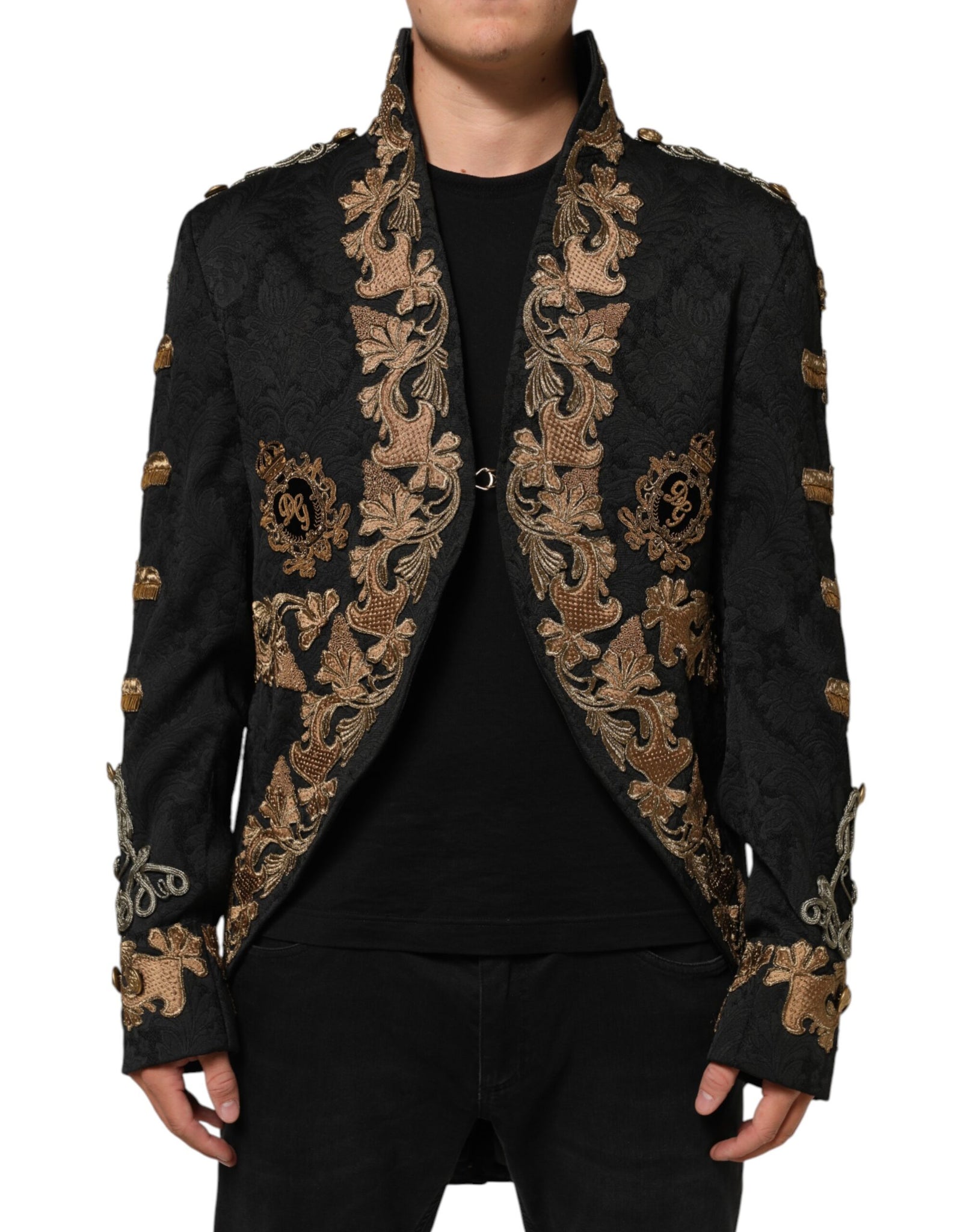 Black Brocade Embroidery Men Coat Jacket
