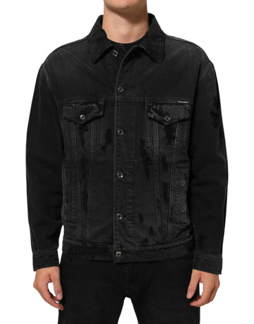 Black Cotton Stretch Denim Blouson Jacket
