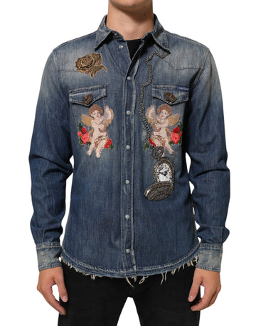 Blue Angel Patch Denim Buttoned Down Men Shirt