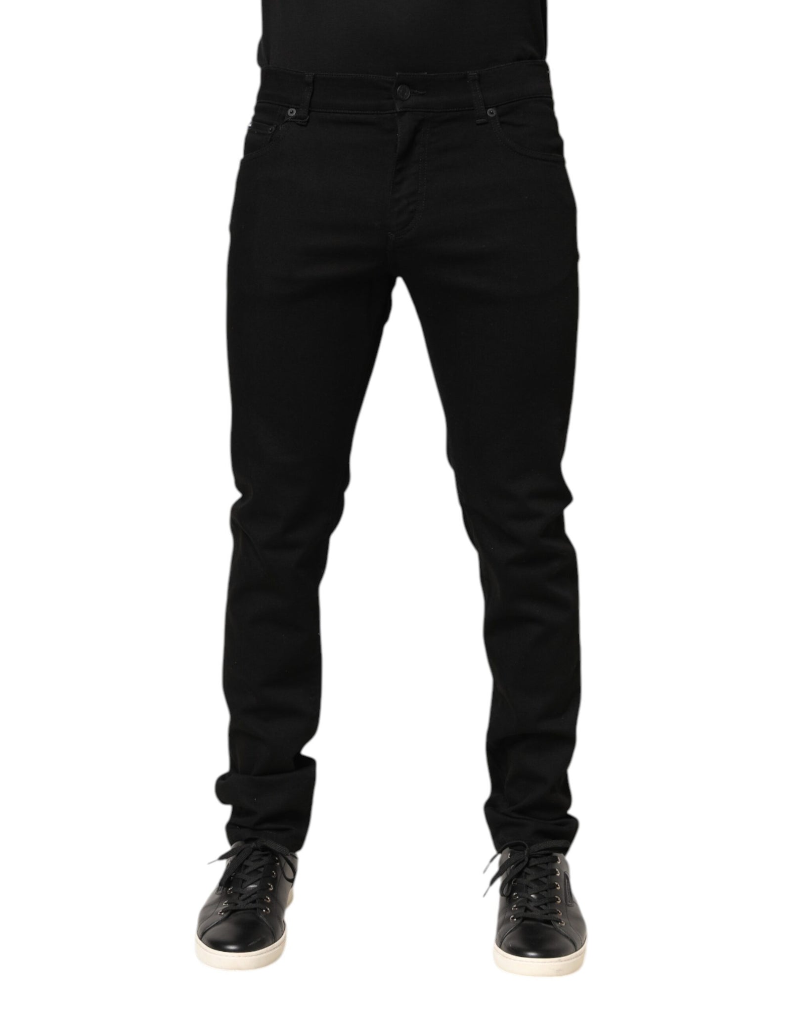 Black Cotton Mid Waist Skinny Men Denim Jeans