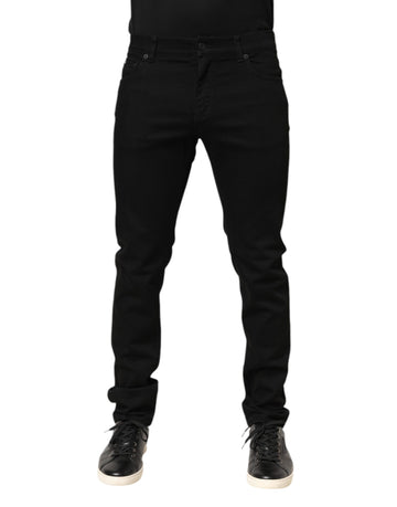 Black Cotton Mid Waist Skinny Men Denim Jeans
