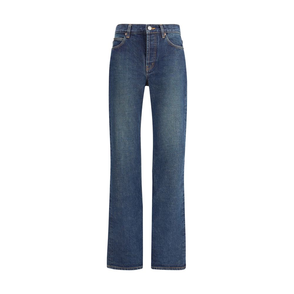Blue Cotton Straight-Leg Jeans
