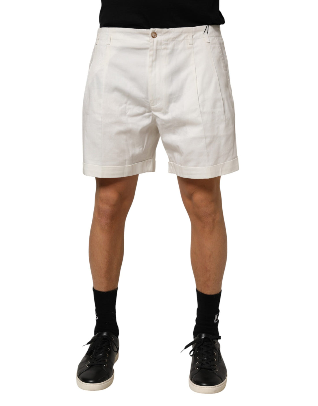 White Cotton Mid Waist Men Bermuda Shorts