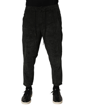 Black Mid Waist Cropped Corduroy Men Trouser Pants