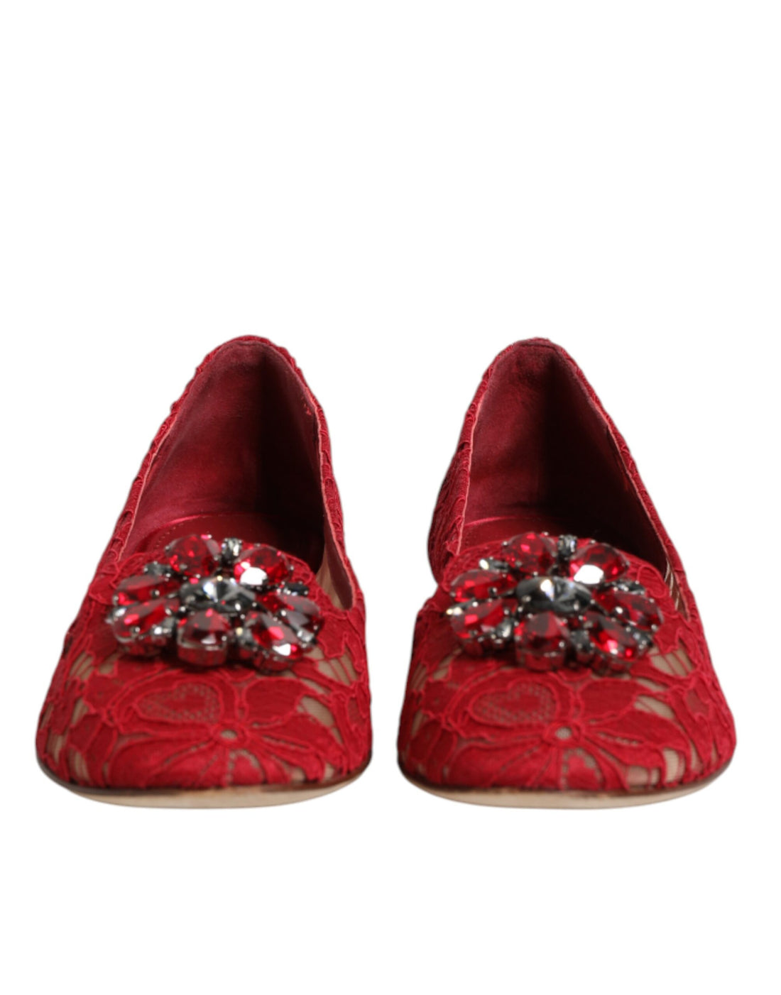 Red Lace Crystal Ballet Flats Loafers Shoes