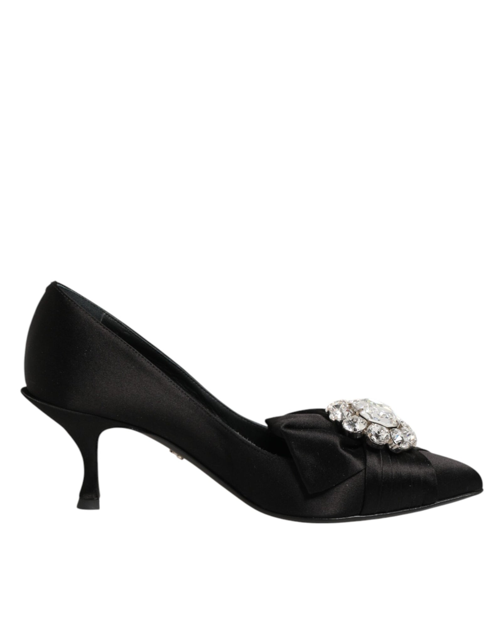 Black Satin Bow Crystal Embellishment Pumps Shoes