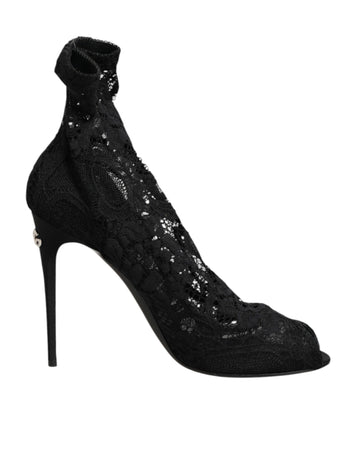 Black Stretch Taormina Lace Boots Shoes