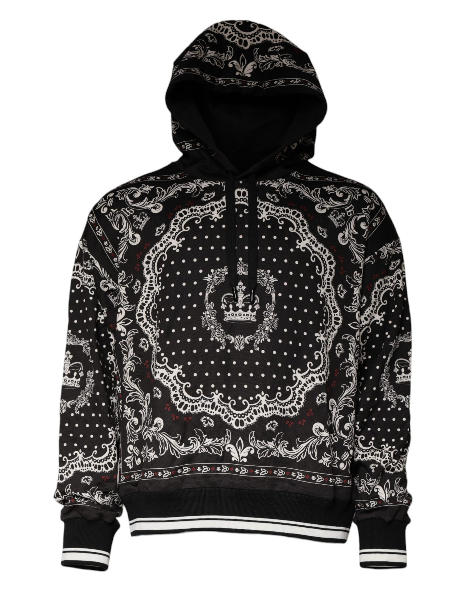 Black Bandana Print Crown Logo Cotton Hoodie Sweater