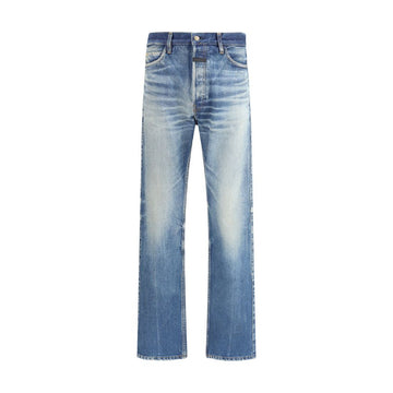 Blue Cotton Straight-Leg Jeans