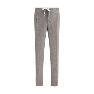 Brown Fleece Wool Casual Pants