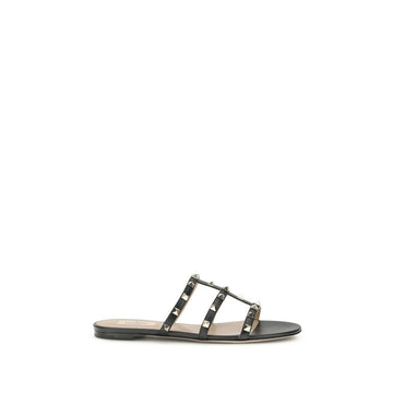 Black Calf Leather Bos Taurus Flat Sandals