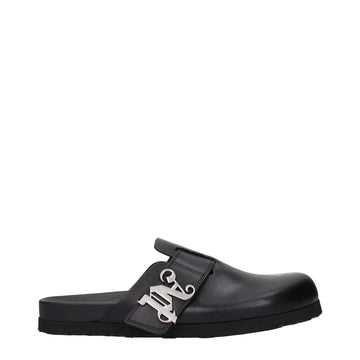 Black Leather Slippers